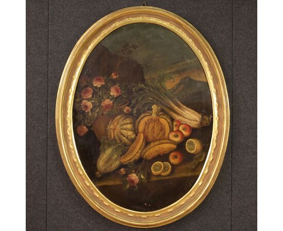 18th century oval Italian still life painting 