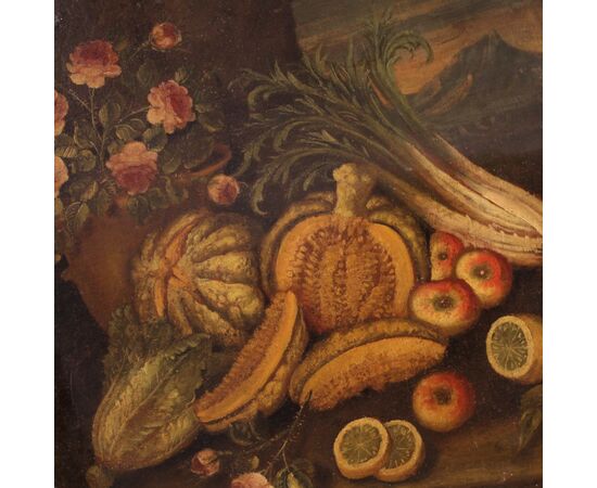 18th century oval Italian still life painting 