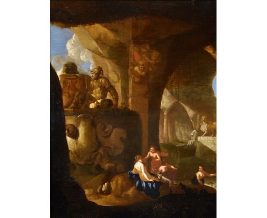 Diana e le ninfe in una grotta, Jacques Muller (Utrecht 1630 - 1680) Firmato: ‘J. Muller f(ecit).’