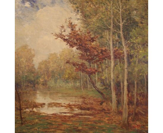 Italian painting landscape signed and dated from the 20th century