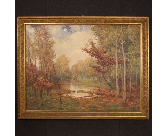 Italian painting landscape signed and dated from the 20th century