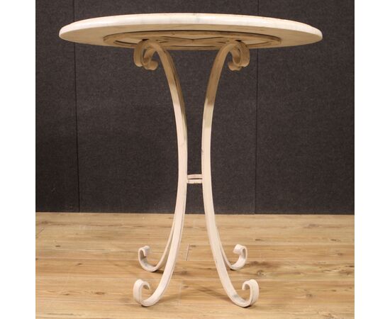 Table in painted iron with inlaid marble top