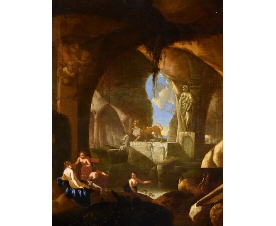 Diana e le ninfe in una grotta, Jacques Muller (Utrecht 1630 - 1680) Firmato: ‘J. Muller f(ecit).’