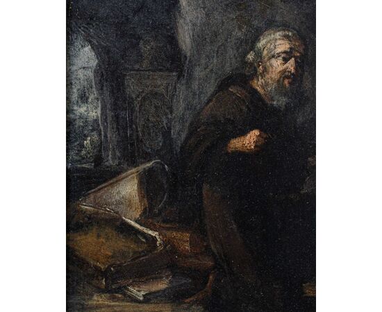 Seguace di David Teniers il Giovane, XVII secolo, Sant’Antonio in preghiera 