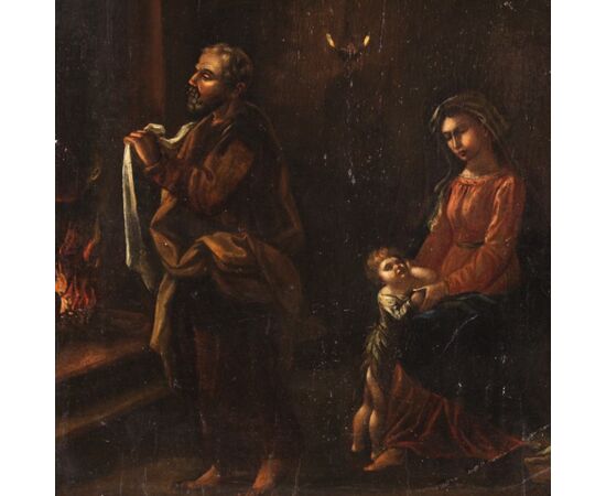 Religious Flemish artwork Holy Family on panel from the 17th century