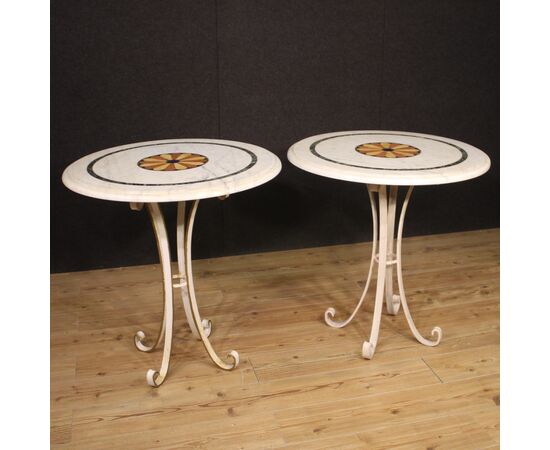 Table in painted iron with inlaid marble top