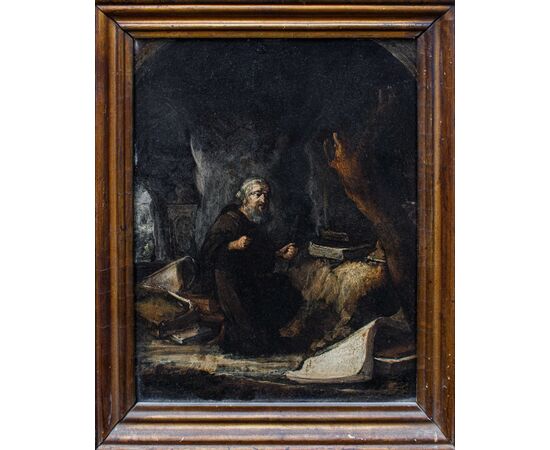 Seguace di David Teniers il Giovane, XVII secolo, Sant’Antonio in preghiera 