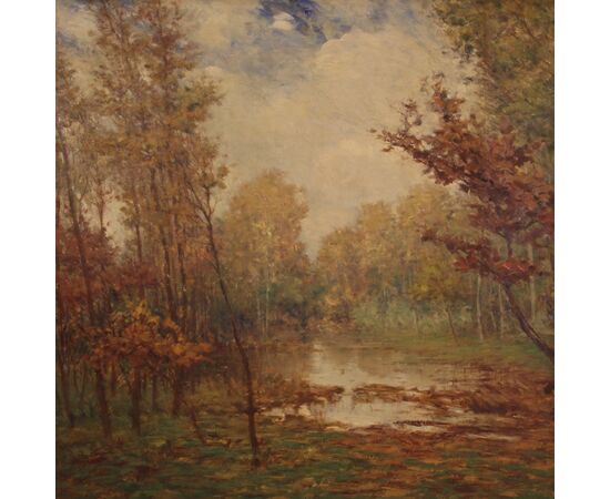 Italian painting landscape signed and dated from the 20th century