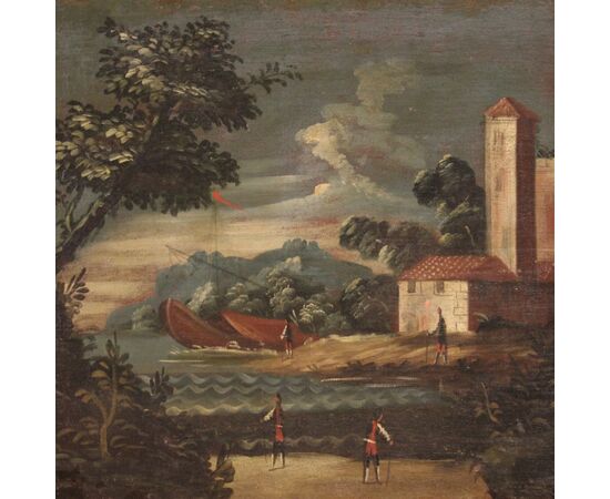 Italian artwork seascape oil on canvas from the 18th century