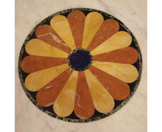 Table in painted iron with inlaid marble top