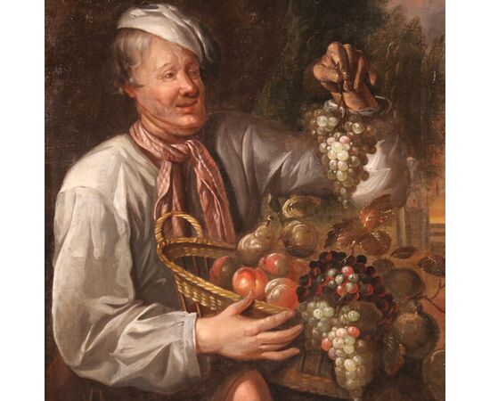 Italian painting Greengrocer with a basket of fruit from the 18th century