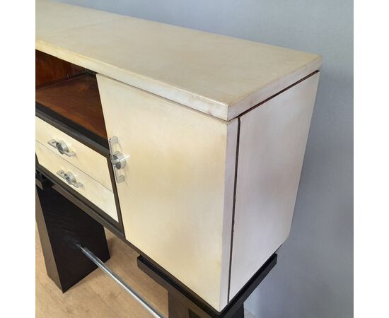 MOBILE BAR CABINET DESIGN MODERNO RIVESTITO IN PERGAMENA ANNI 1950-60