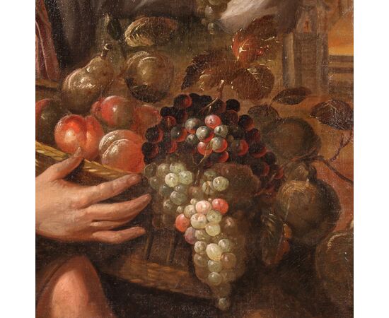 Italian painting Greengrocer with a basket of fruit from the 18th century