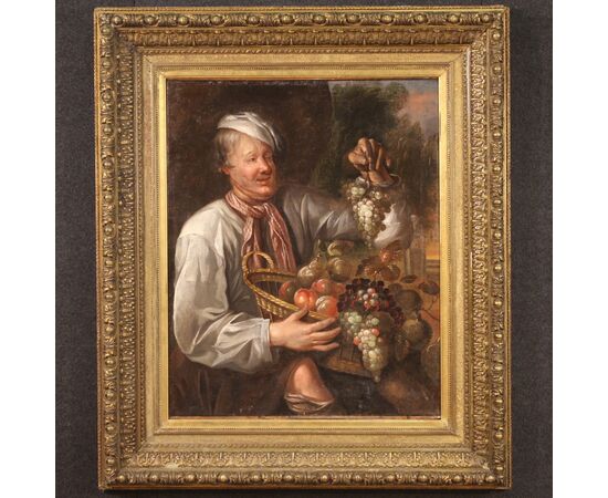 Italian painting Greengrocer with a basket of fruit from the 18th century