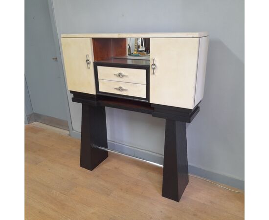 MOBILE BAR CABINET DESIGN MODERNO RIVESTITO IN PERGAMENA ANNI 1950-60