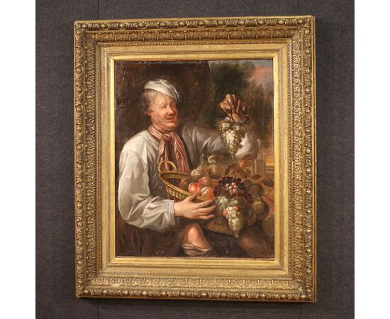 Italian painting Greengrocer with a basket of fruit from the 18th century