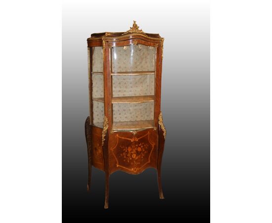 Secretaire francese stile Napoleone III del 1800 con ricchi intarsi e bronzi