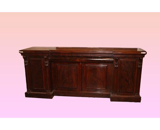 Grande Servante credenza inglese in mogano e piuma di mogano stile Vittoriano del 1800