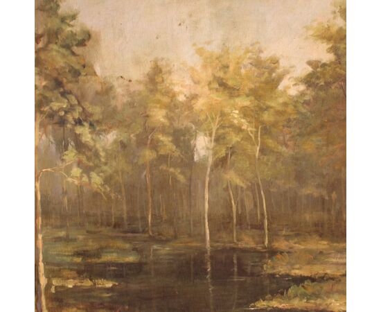 Italian painting signed and dated 1939 woodland landscape