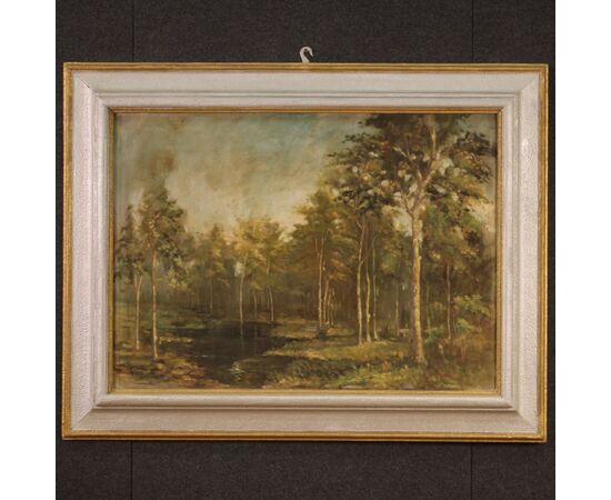 Italian painting signed and dated 1939 woodland landscape