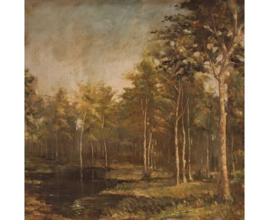 Italian painting signed and dated 1939 woodland landscape