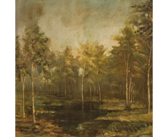 Italian painting signed and dated 1939 woodland landscape