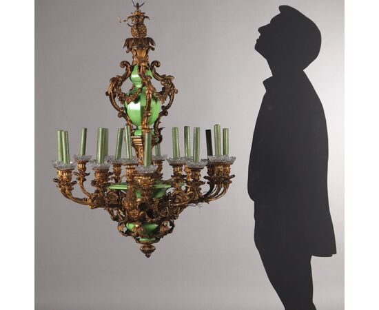 Lampadario Napoleone III in Bronzo Dorato Francia Terzo Quarto XIX Secolo