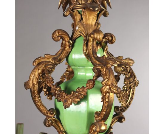 Lampadario Napoleone III in Bronzo Dorato Francia Terzo Quarto XIX Secolo