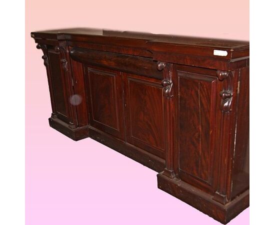 Grande Servante credenza inglese in mogano e piuma di mogano stile Vittoriano del 1800