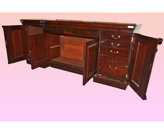 Grande Servante credenza inglese in mogano e piuma di mogano stile Vittoriano del 1800