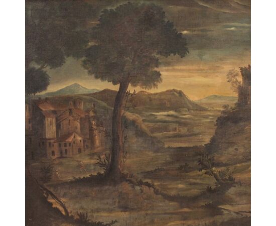 Italian painting oil on canvas landscape from the 18th century