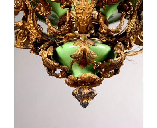 Lampadario Napoleone III in Bronzo Dorato Francia Terzo Quarto XIX Secolo