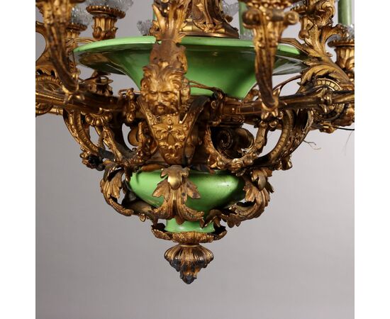 Lampadario Napoleone III in Bronzo Dorato Francia Terzo Quarto XIX Secolo