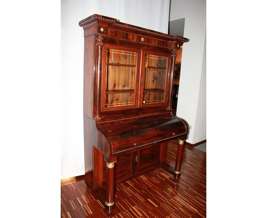 Libreria con piano scrittoio Francese Stile Impero in legno di Palissandro XIX secolo