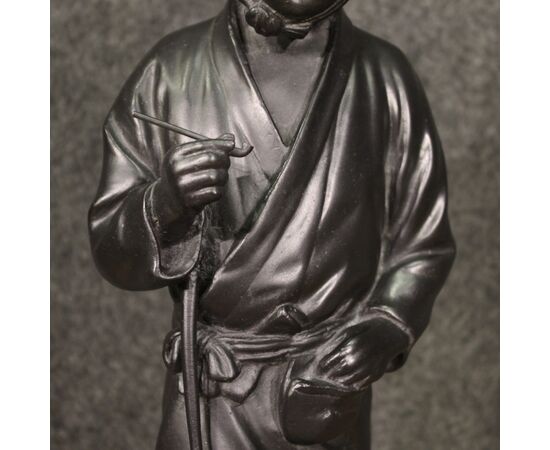 Japanese bronze sculpture pipe smoker from the 20th century