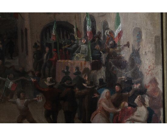 Antico dipinto Regno D’ Italia . La vittoria del Si Monarchia . Carlo  Ademollo Firenze 1870 Mis 42 x 35,50 