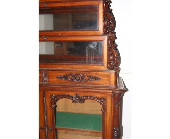 Credenza doppio corpo francese del 1800 stile Luigi Filippo in legno di mogano