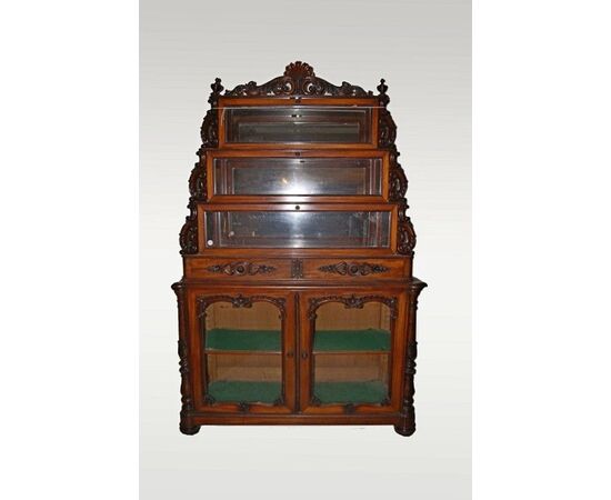 Credenza doppio corpo francese del 1800 stile Luigi Filippo in legno di mogano