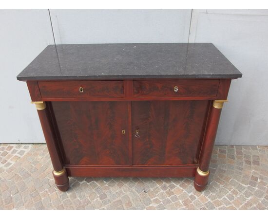 CREDENZA IN STILE IMPERO COLONNE PIENE IN PIUMA DI MOGANO RETAURATA FRANCIA  cm L 120xP55xH101    