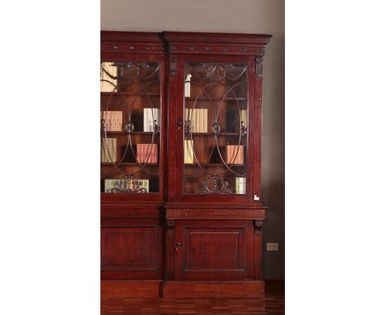 Grande bookcase libreria Inglese stile Regency del 1800 in mogano