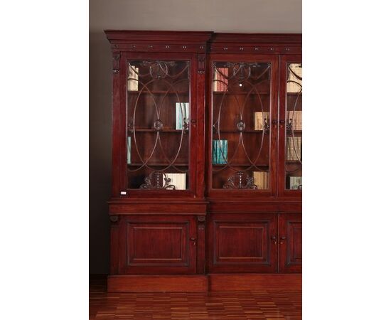 Grande bookcase libreria Inglese stile Regency del 1800 in mogano