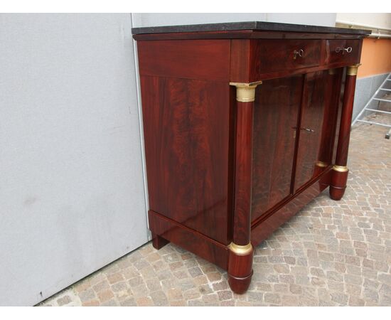 CREDENZA IN STILE IMPERO COLONNE PIENE IN PIUMA DI MOGANO RETAURATA FRANCIA  cm L 120xP55xH101    