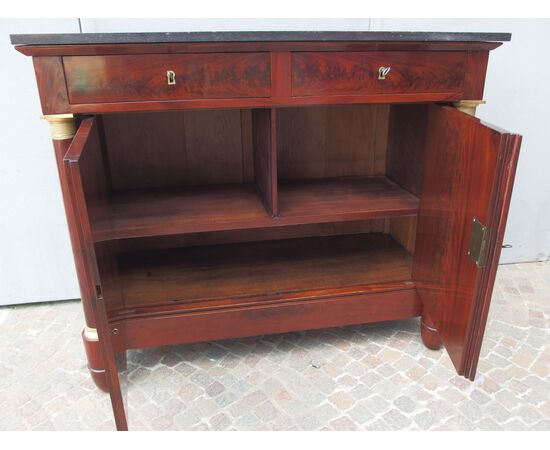 CREDENZA IN STILE IMPERO COLONNE PIENE IN PIUMA DI MOGANO RETAURATA FRANCIA  cm L 120xP55xH101    