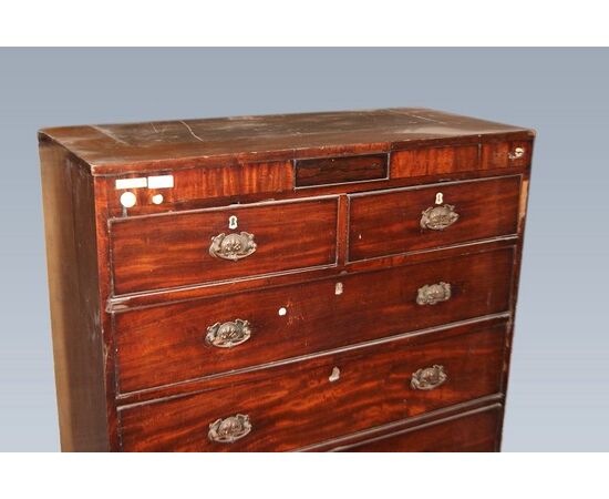 Cassettone 5 cassetti inglese stile Regency del 1800 in legno di mogano