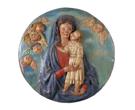 Madonna con Bambino, tondo in terracotta policroma del XX° secolo