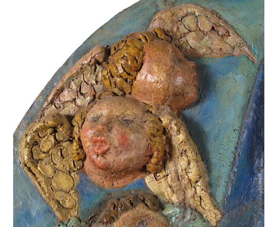 Madonna con Bambino, tondo in terracotta policroma del XX° secolo