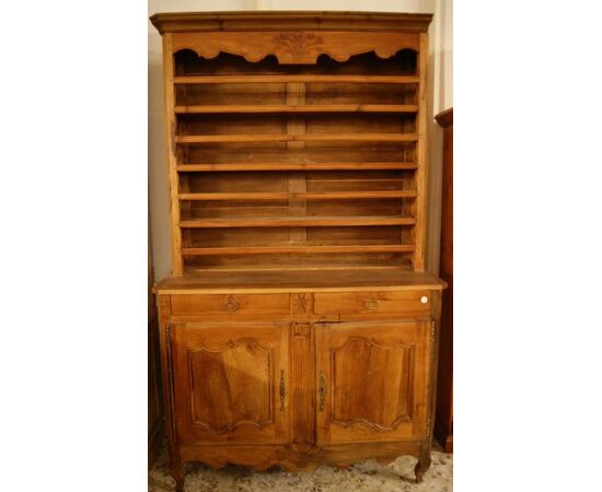 Antica credenza piattaia francese Provenzale del 1800 doppio corpo in ciliegio