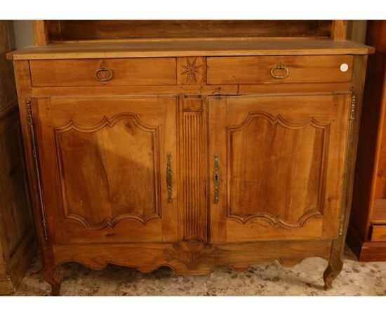 Antica credenza piattaia francese Provenzale del 1800 doppio corpo in ciliegio