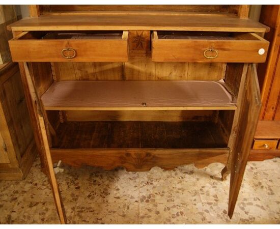 Antica credenza piattaia francese Provenzale del 1800 doppio corpo in ciliegio