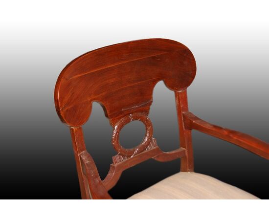 Coppia di poltrone stile Biedermeier del 1800 in legno di mogano e piuma di mogano 